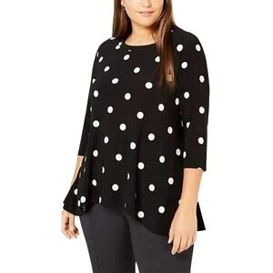 Anne Klein Plus Size Black White Polka Dot Printed Draped Hem Blouse 0X NWOT
